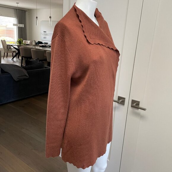 Orange Fashion Village Open Front Knit Cardigan Shawl Collar Cinnamon Sz S/M - Picture 4 of 10